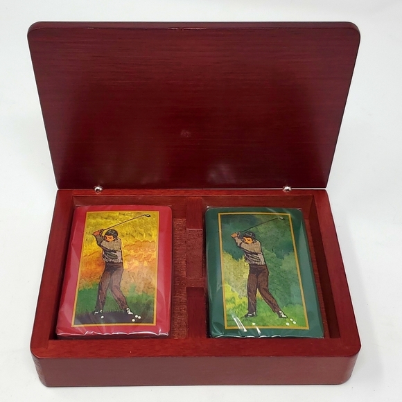 Vintage Golf Classic Collections Playing Cards Wood Box Unopened Taiwan Cards - Picture 3 of 4